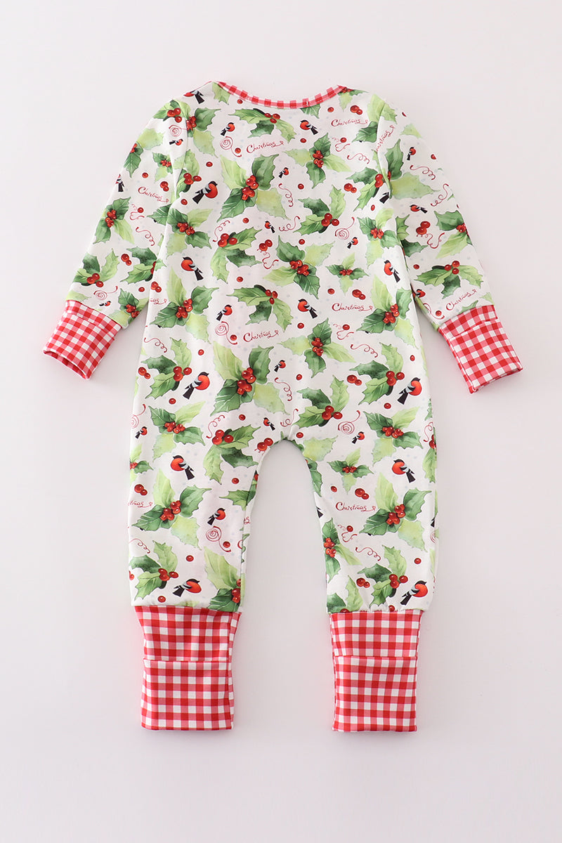 Christmas holly print girl romper