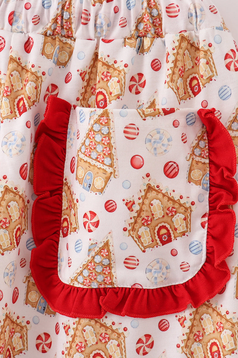 Christmas gingerbread house print women pajamas pants