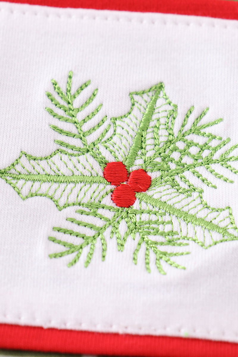 Green christmas holly embroidery boy set