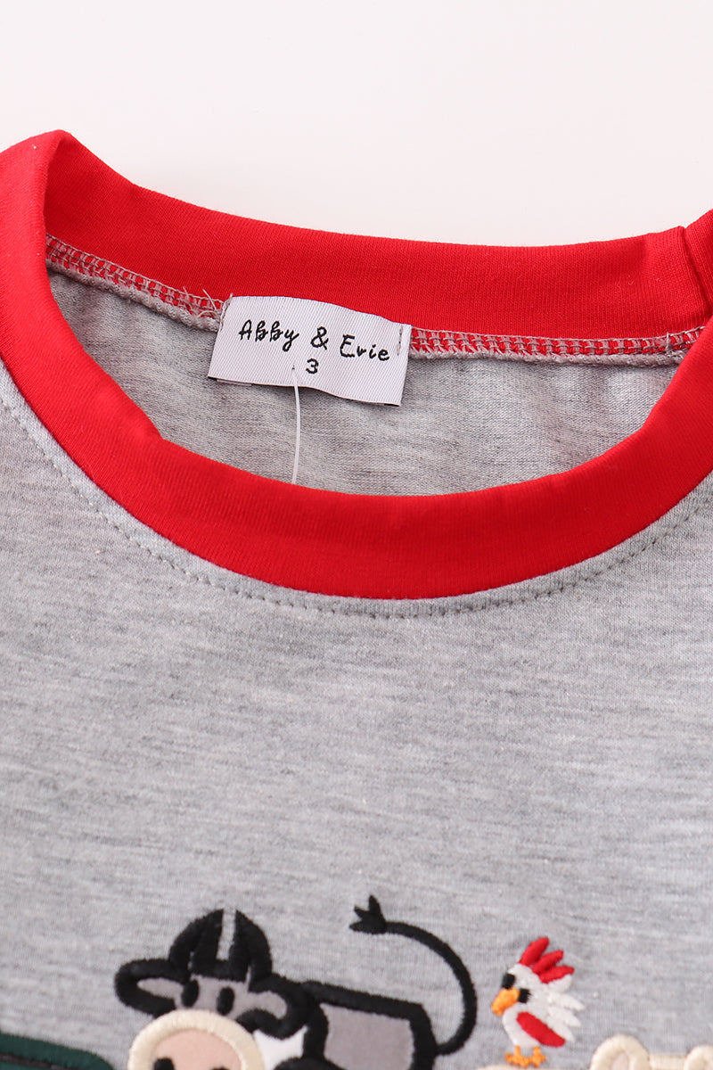 Grey farm applique boy top