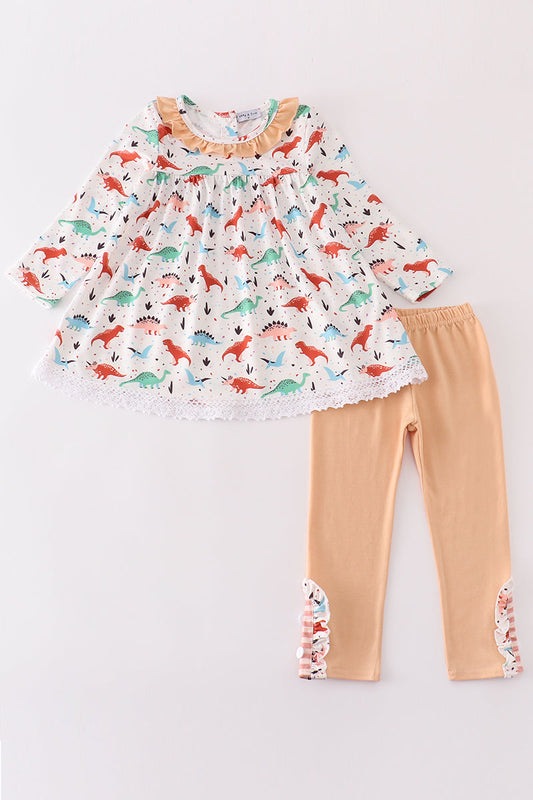 Pink dinosaur print girl set