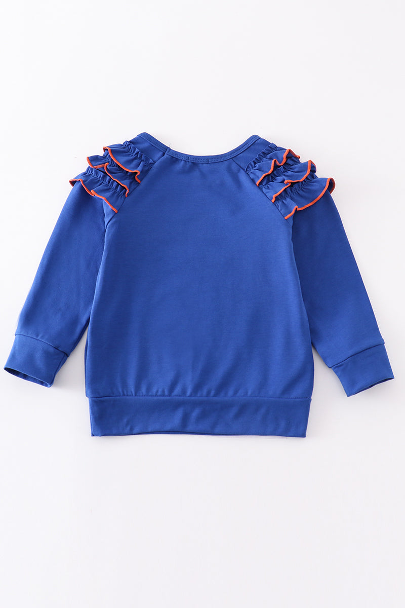 Blue chomp embroidery girl top