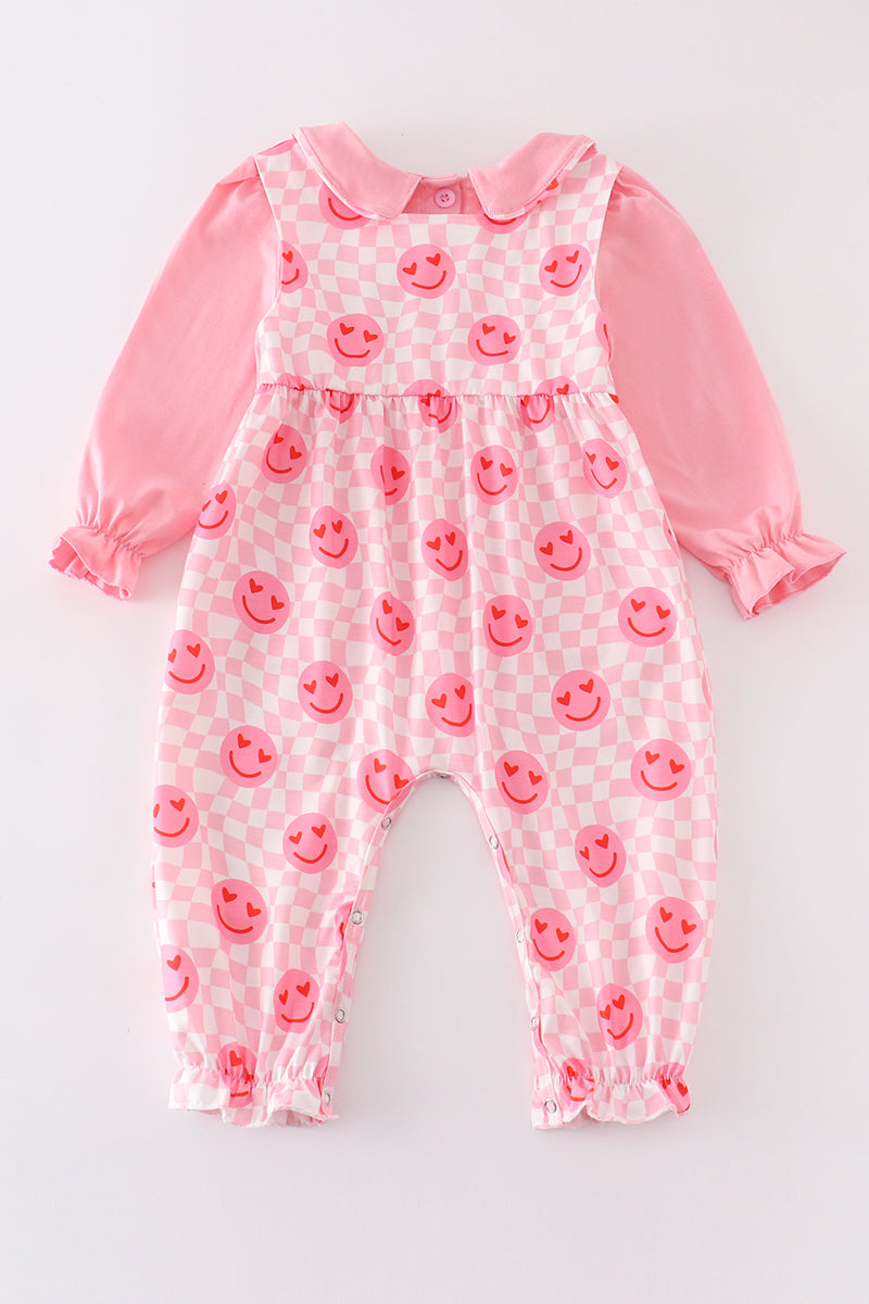 Pink valentine smile print girl jumpsuit set