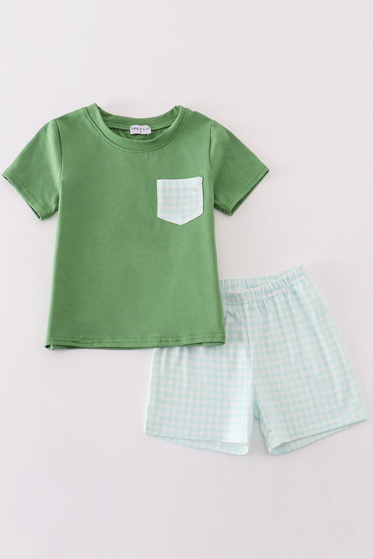 Green gingham boy shorts set