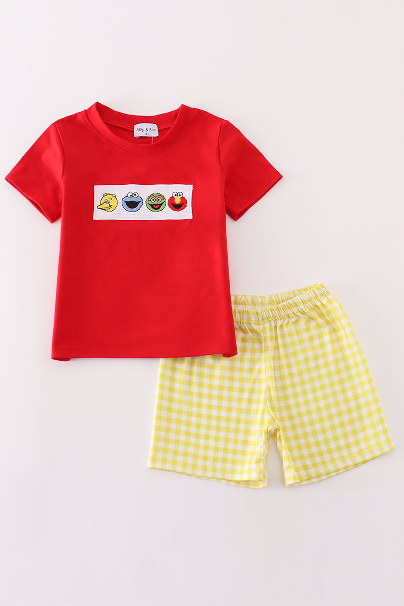 Red charactor embroidery boy set