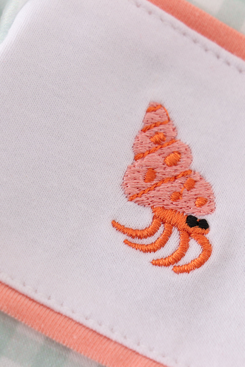 Coral & sage marine creature embroidery boy bubble