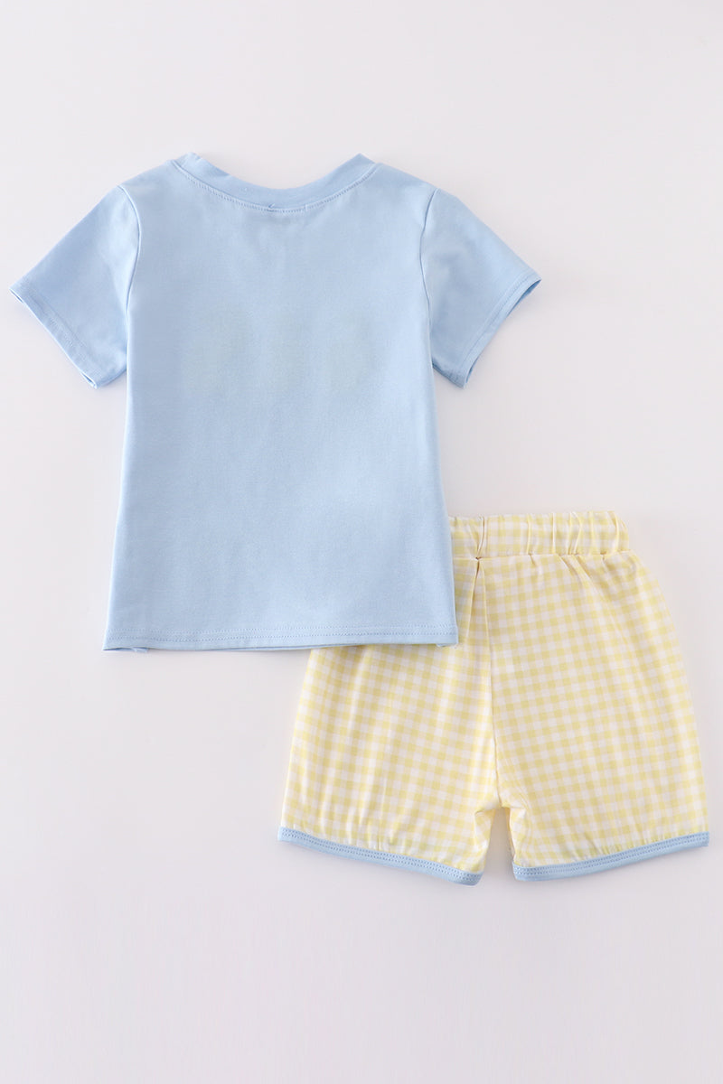 Blue lemon french knot boy set