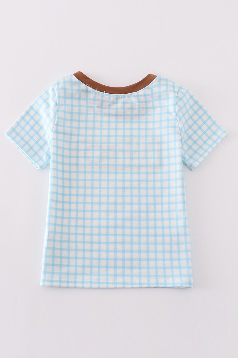 Blue easter cross sheep embroidery boy top