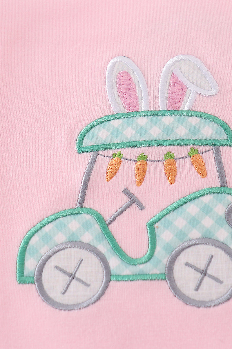 Pink golf easter applique girl bubble