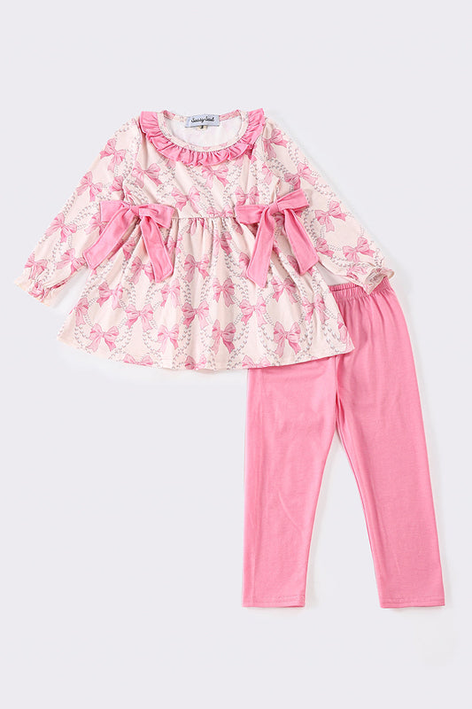 Pink bow print girl set