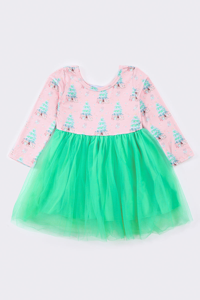 Pink christmas tree girl tutu dress