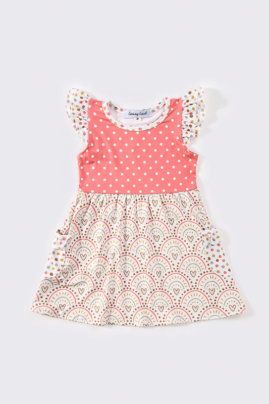 Coral rainbow dot print dress