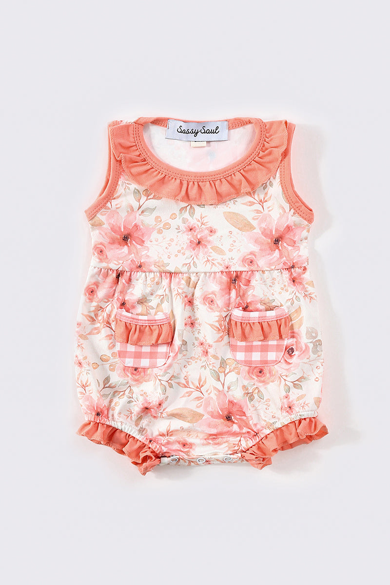 Coral floral print girl bubble