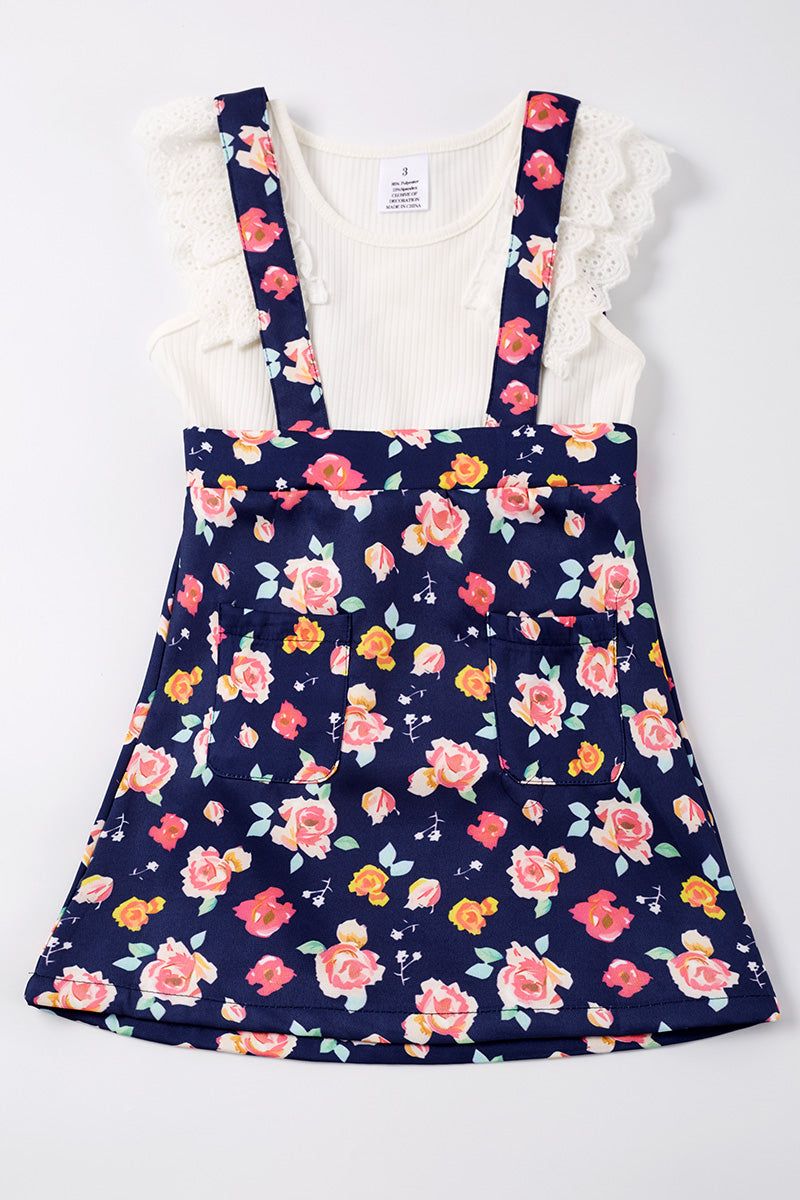 Navy Floral Print Dress