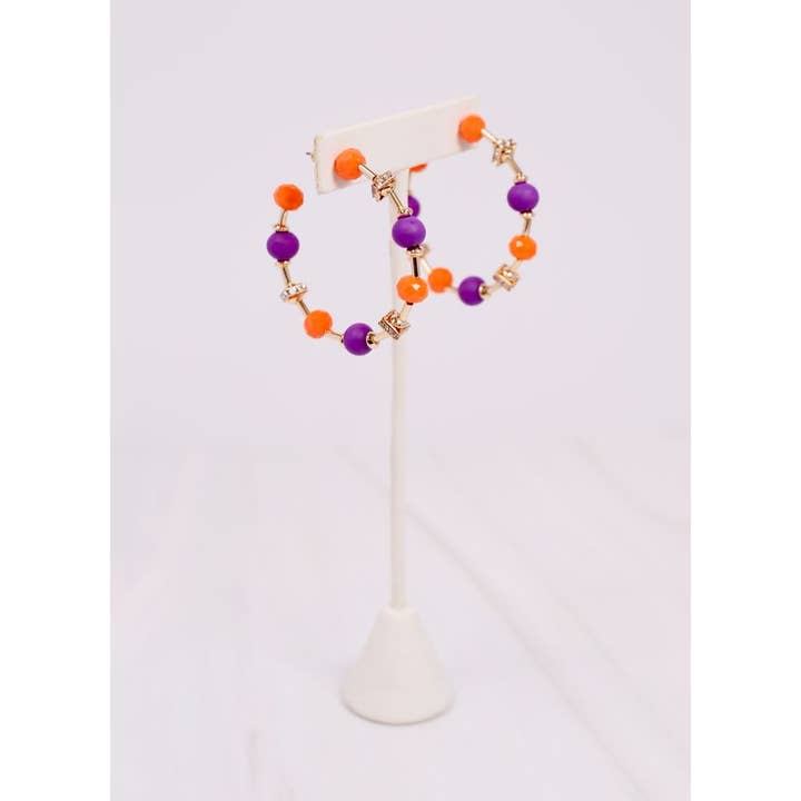 Orange and Purple Gerald Beaded Hoop Earrings