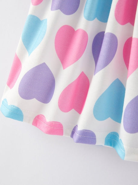 Pink, Purple, Blue Heart Print Twirl Dress