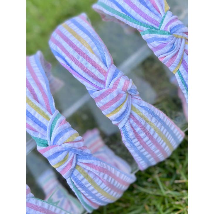 Pastel Striped Seersucker Top Knot Headband