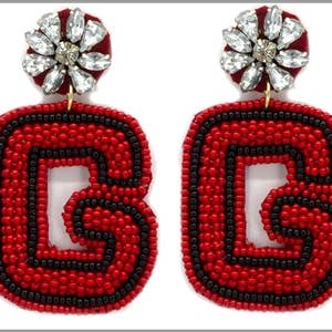 Red and Black "G" Seed Bead Earrings