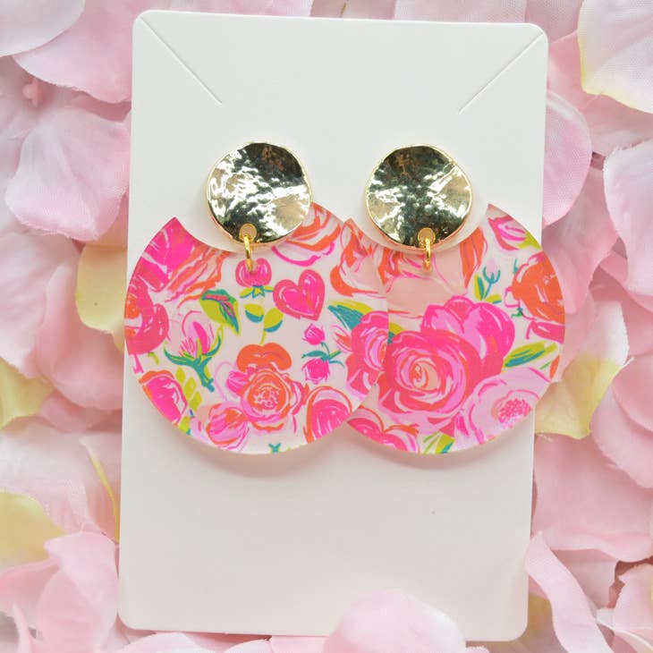 Preppy Floral Heart Notched Earrings