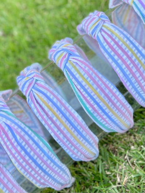 Pastel Striped Seersucker Top Knot Headband