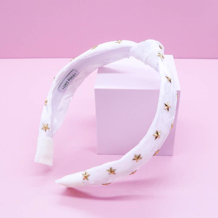 Whtie Velvet Star Studded Headband