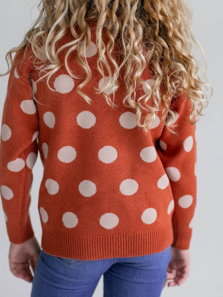 Rust and Beige Polka Dot Crew Neck Sweater