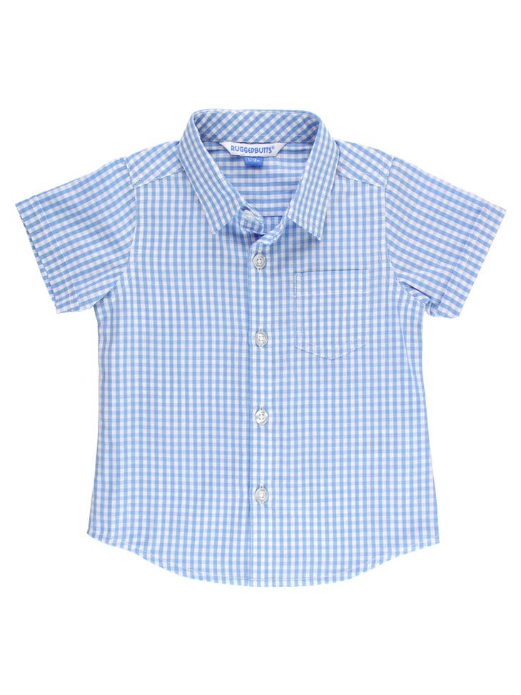 Blue Gingham Short Sleeve Button Up