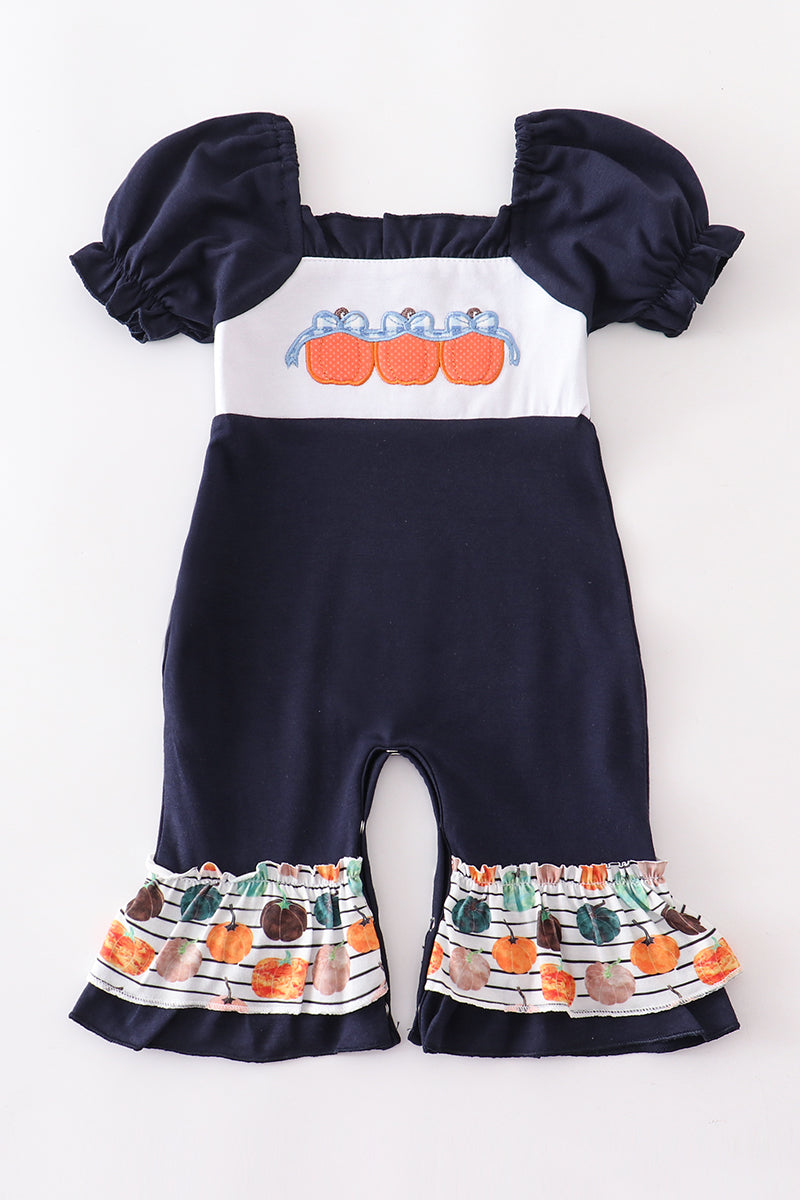 Navy Blue Pumpkin Romper