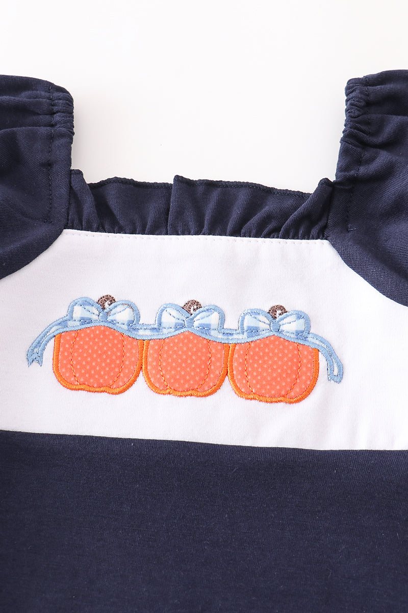 Navy Blue Pumpkin Romper