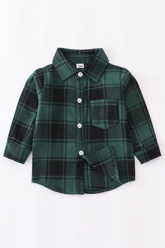 Green and Black Plaid Button Up Shirt