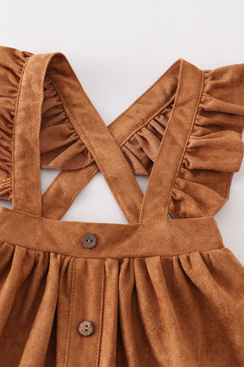 Khaki Ruffle Suspender Dress