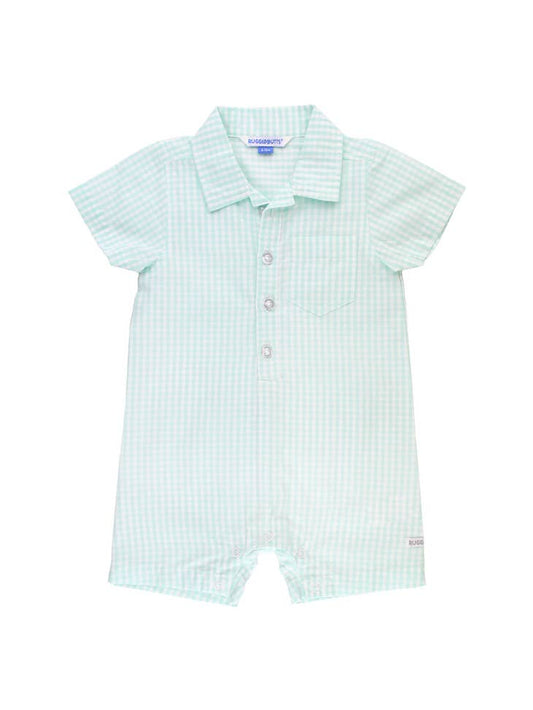 Light Aqua Gingham Button Up Romper