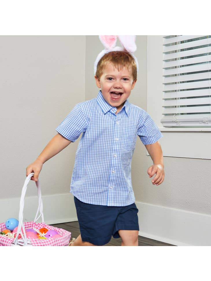 Blue Gingham Short Sleeve Button Up