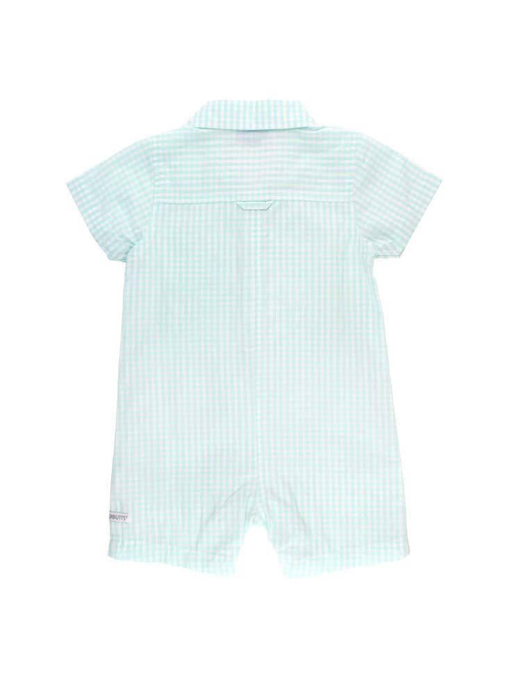 Light Aqua Gingham Button Up Romper