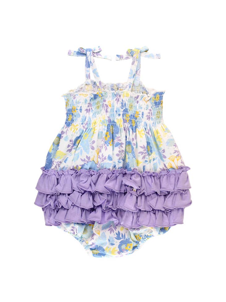 Pristine Blooms Ruched Tie Bubble Romper