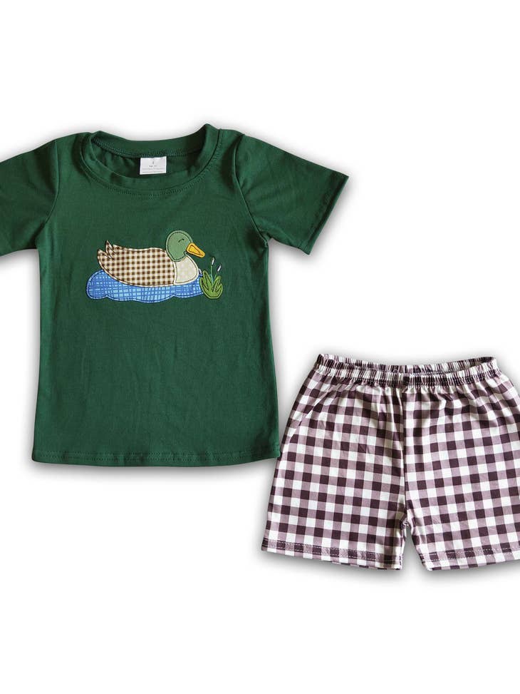 Green Duck Shirt with Brown Shorts Set