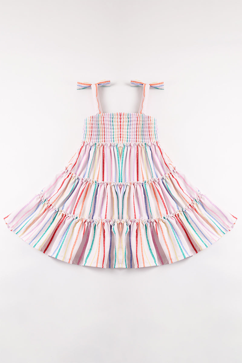 Rainbow Striped Smocked Tiered Dress