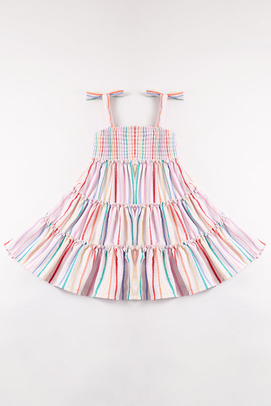 Rainbow Striped Smocked Tiered Dress