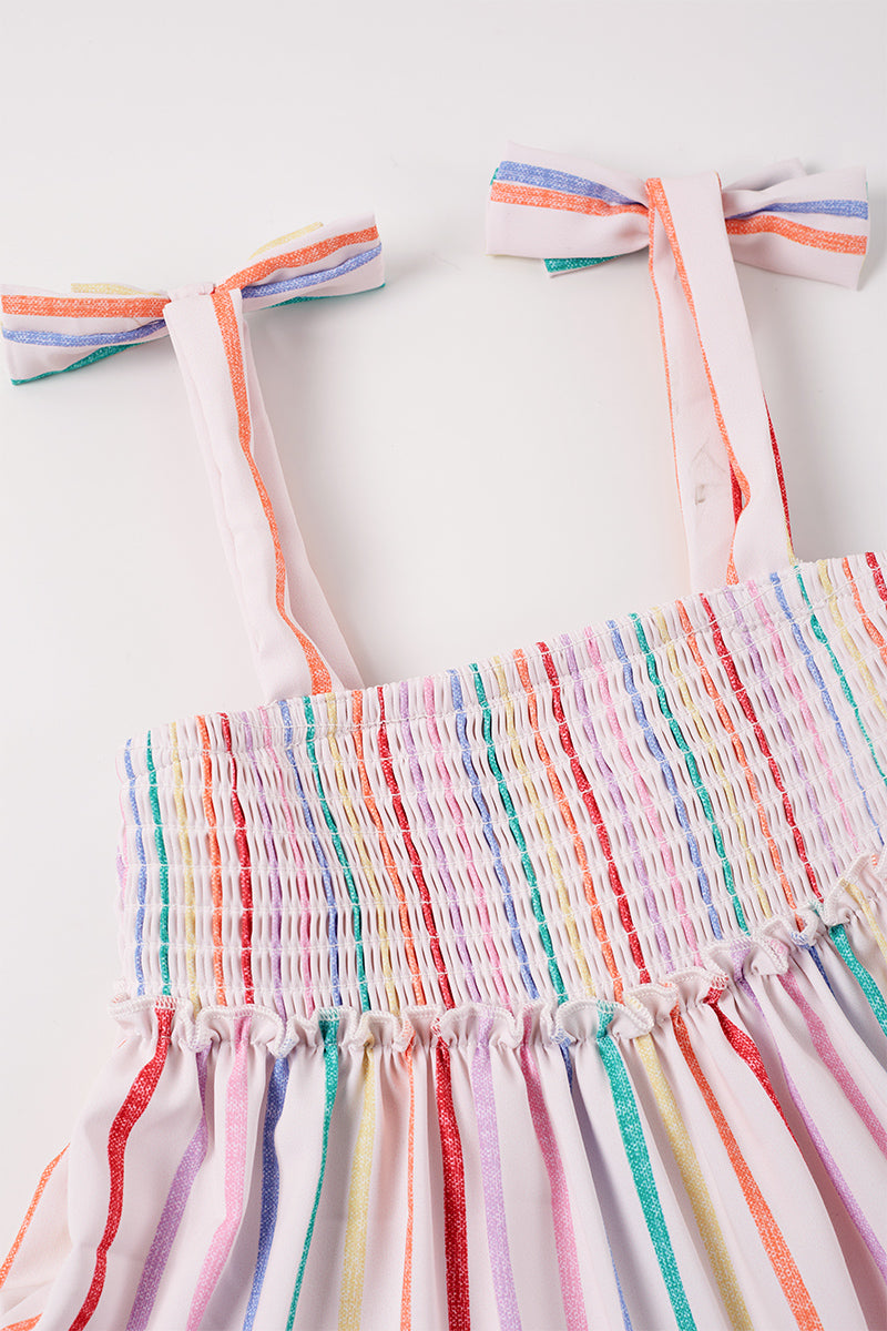 Rainbow Striped Smocked Tiered Dress