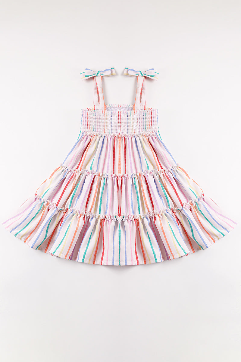 Rainbow Striped Smocked Tiered Dress