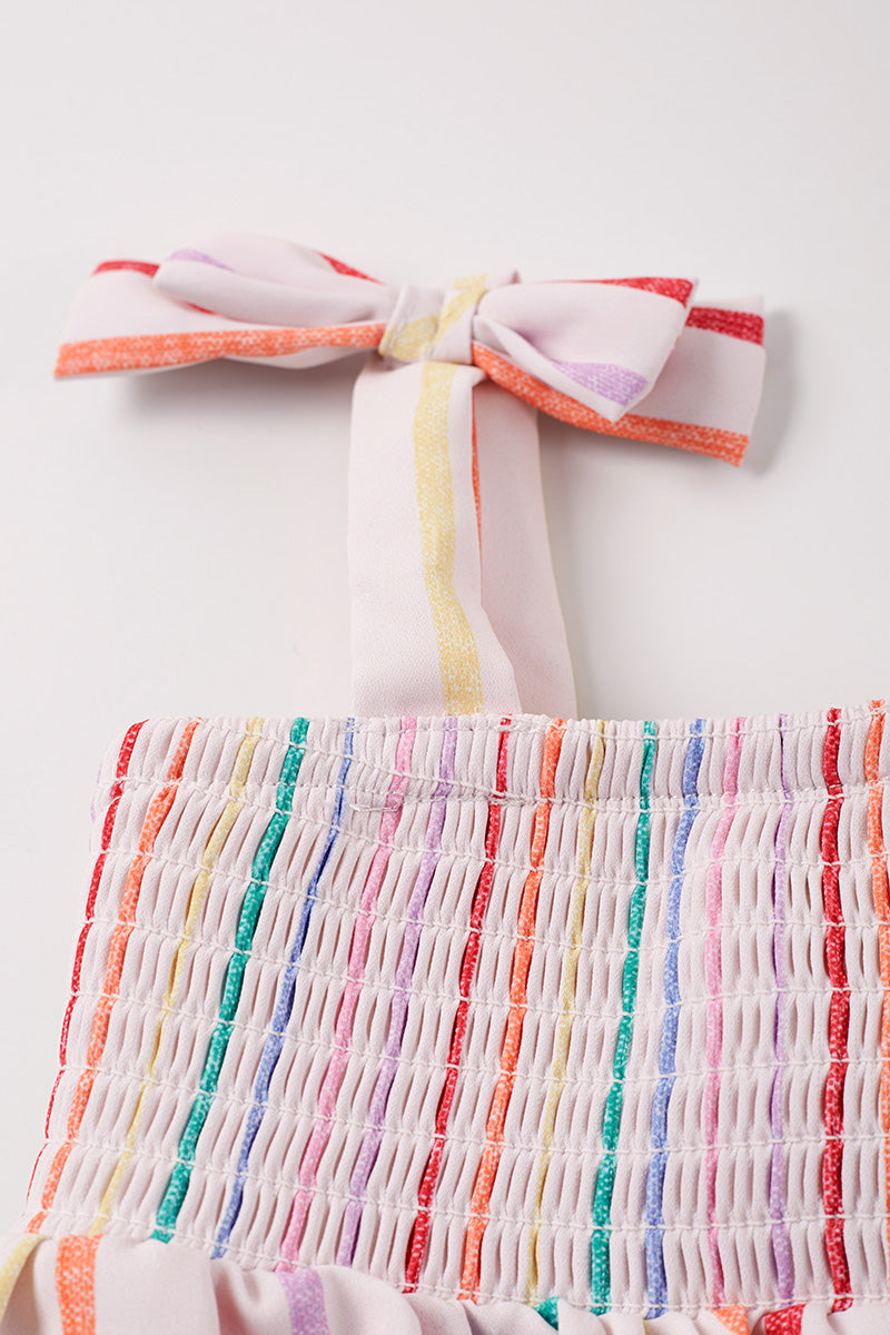 Rainbow Striped Smocked Bubble