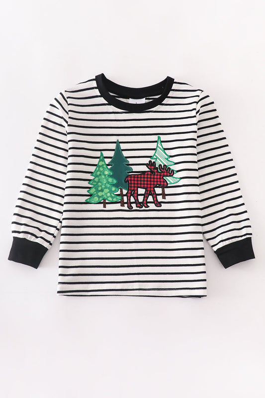 Black Striped Christmas Tree/ Moose Shirt