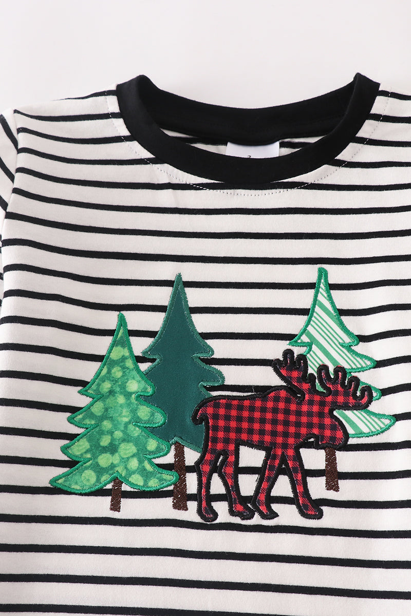 Black Striped Christmas Tree/ Moose Shirt