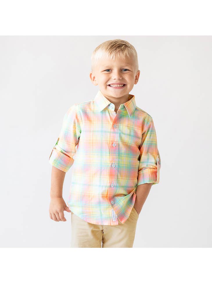 Rainbow Plaid Button Down