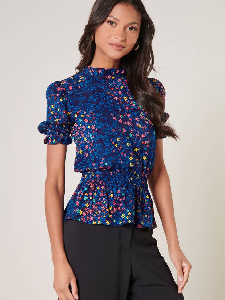 Royal Garden State of Mind Mock Neck Blouse