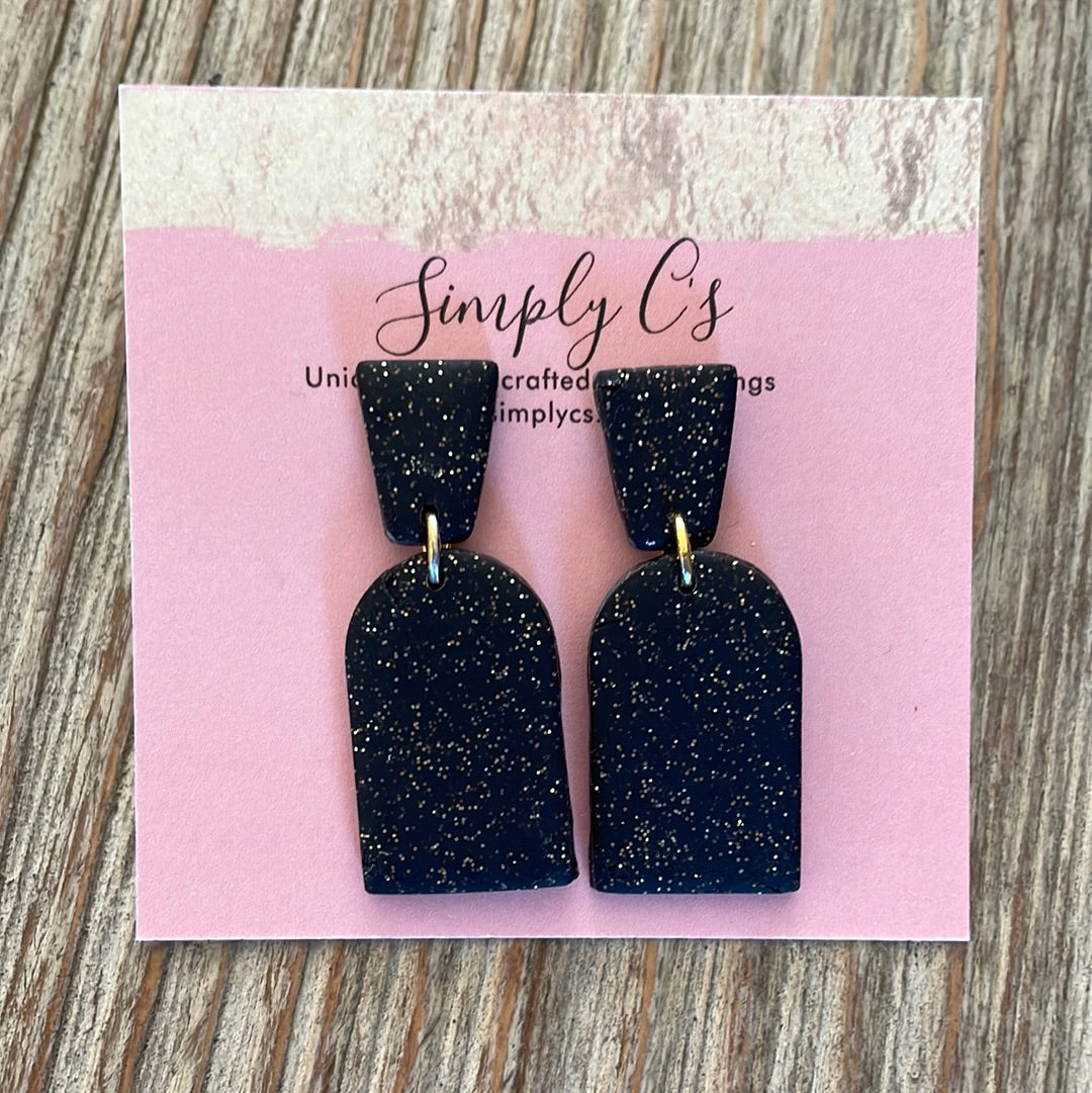 Black Glitter Clay Earrings