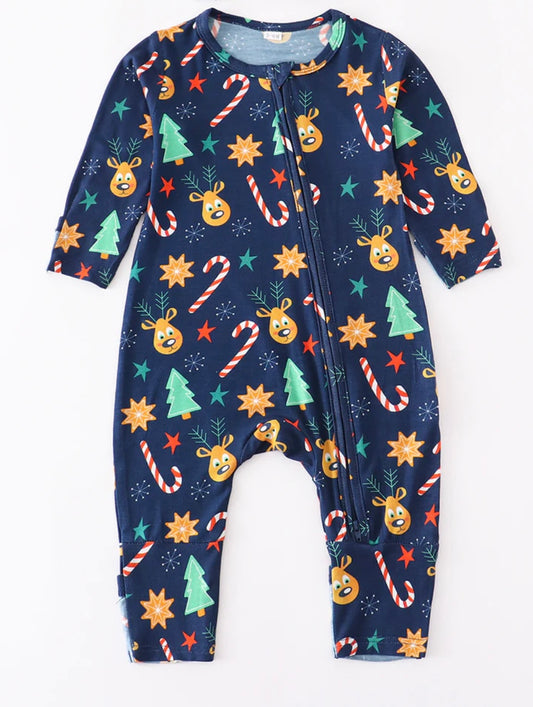 Navy 2 way zip Christmas pajama